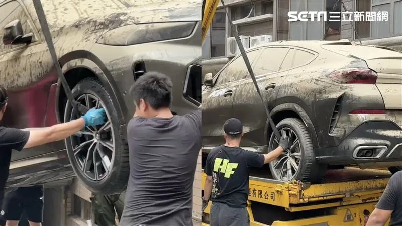 稍早價值百萬的BMW X6名車出土了。（圖／記者簡榮良攝影）