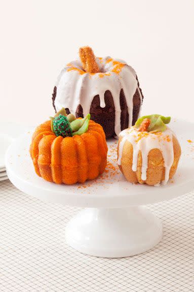 <p>For more fall flavor, sub in apricot jam for glaze to sandwich the mini pumpkin cakes together. </p><p>Get the <strong><a href="https://www.goodhousekeeping.com/food-recipes/a15461/pumpkin-patch-cakes-recipe-ghk1013/" rel="nofollow noopener" target="_blank" data-ylk="slk:Pumpkin Patch Cakes recipe;elm:context_link;itc:0;sec:content-canvas" class="link ">Pumpkin Patch Cakes recipe</a></strong>.</p>