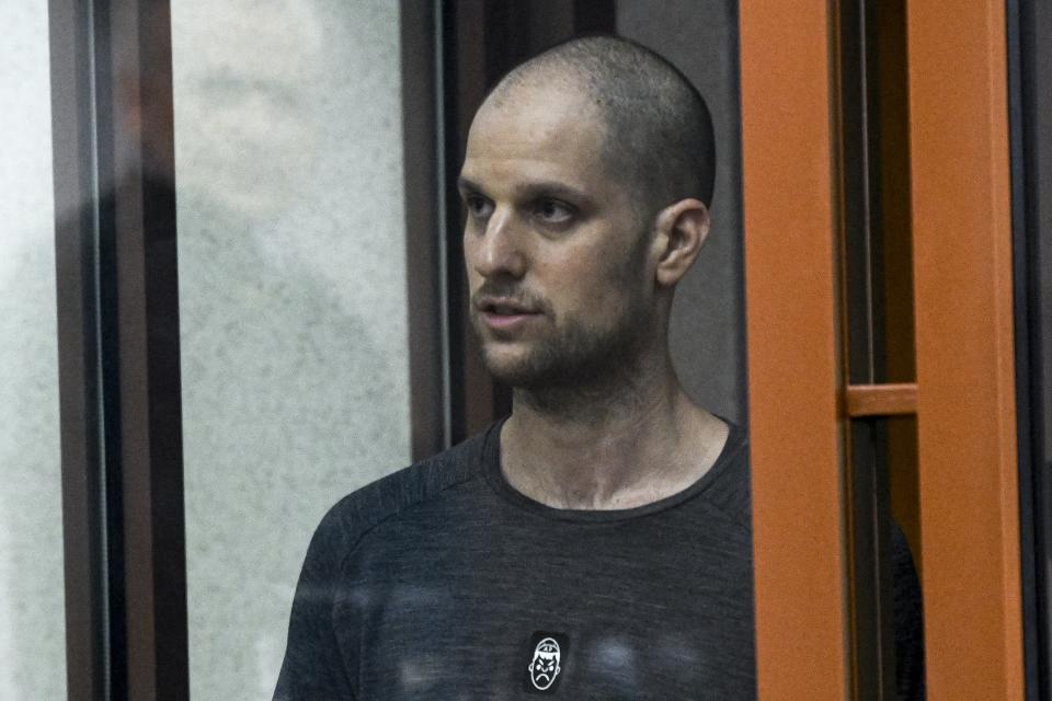 Wall Street Journal reporter Evan Gershkovich listened to the verdict from inside a glass cage in a courtroom inside the building. 