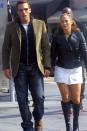 <p>The couple holds hands on the set of a Lopez music video on October 20, 2002 in Beverly Hills. </p>