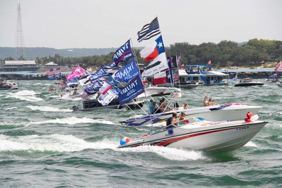 Boats take part in a Trump parade on Lake Travis near Lakeway, Texas (via REUTERS)