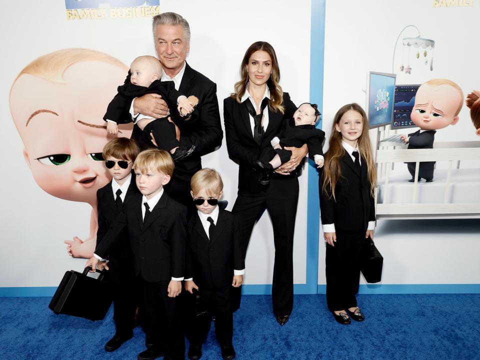 Alec Baldwin, Hilaria Baldwin and their six children at ‘The Boss Baby: Family Business' premiere (Getty Images for Universal Pictu)