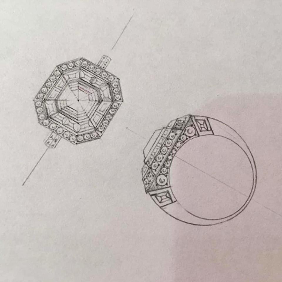 A sketch of an engagement ring commission, as posted by Robinson Pelham on its Instagram account  - Credit: Instagram / @robinsonpelham