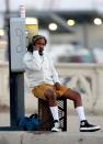 <p>Kendrick Lamar shoots a music video in downtown L.A. on Tuesday. </p>
