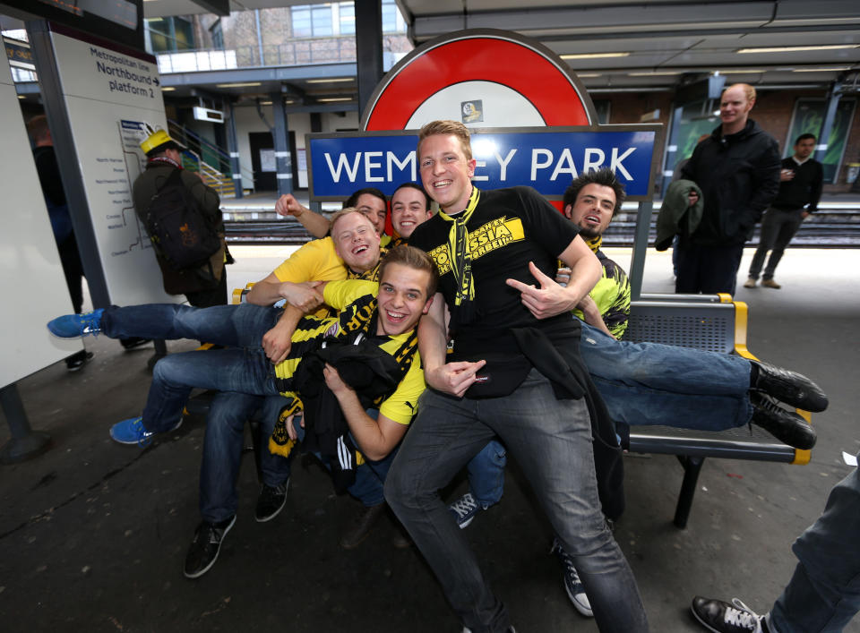 Borrussia Dortmund's fans at Wembley Park tube station before the Champions League Final at Wembley, London.