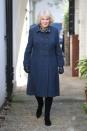 <p>The Duchess of Cornwall visited Barnardo's Child And Sexual Abuse Exploitation Services in London. For the chilly day, she sported a blue coat, a patterned scarf, black boots, and pearl earrings.</p>