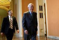 Senator Majority Leader Mitch McConnell arrives at the U.S. Capitol on the day Senate Republican leaders are expected to unveil a draft bill on healthcare in Washington, U.S. June 22, 2017. REUTERS/Kevin Lamarque