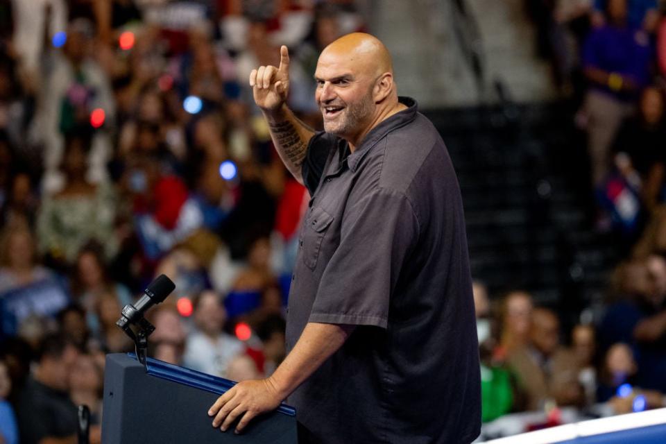 Senator John Fetterman speaks at a campaign rally for Kamala Harris (Getty Images)