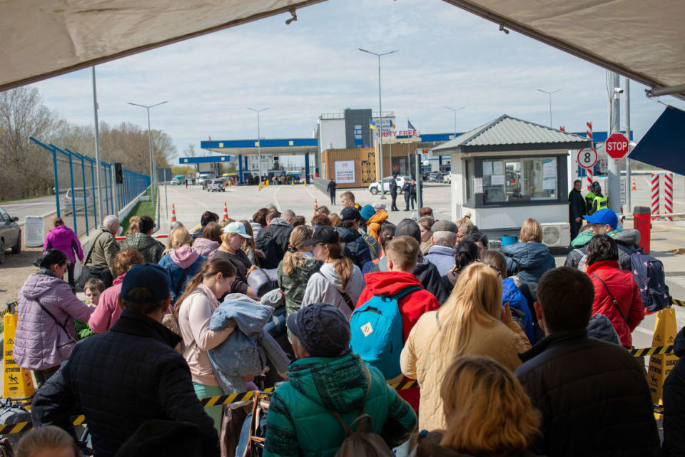 <div class="inline-image__caption"><p>Ukrainian refugees waiting to cross the border on April 9.</p></div> <div class="inline-image__credit">Matteo Placucci/NurPhoto via Getty</div>