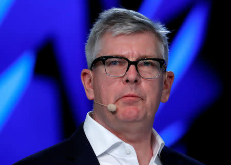 FILE PHOTO: Ericsson Chief Executive Officer Borje Ekholm holds a news conference during the Mobile World Congress in Barcelona, Spain February 26, 2018. REUTERS/Yves Herman/File Photo