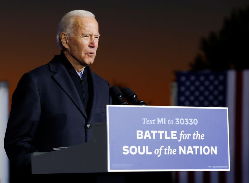 Democratic U.S. presidential nominee Joe Biden at a mobilization event in Detroit