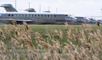 A row of unfinished Bombardier Global Express aircraft is seen at a Bombardier plant in Montreal on Friday, June 5, 2020. Bombardier Aviation is reducing its workforce by about 2,500 employees due to challenges caused by COVID-19. The company said Friday that it had to make the move because business jet deliveries, industry-wide, are forecast to be down approximately 30% year-over-year due to the pandemic. (Paul Chiasson/The Canadian Press via AP)