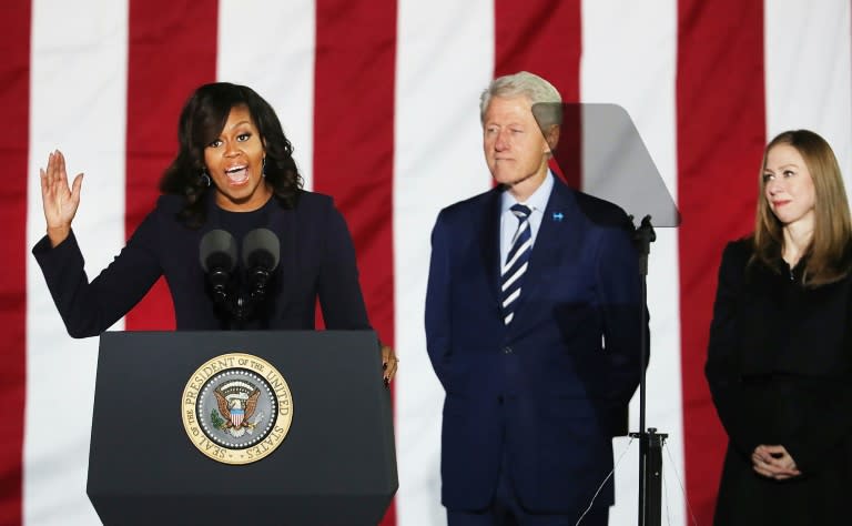 Michelle Obama speaks during an election eve rally in Philadelphia for Democratic presidential nominee former Secretary of State Hillary Clinton on November 7, 2016 in Philadelphia, Pennsylvania