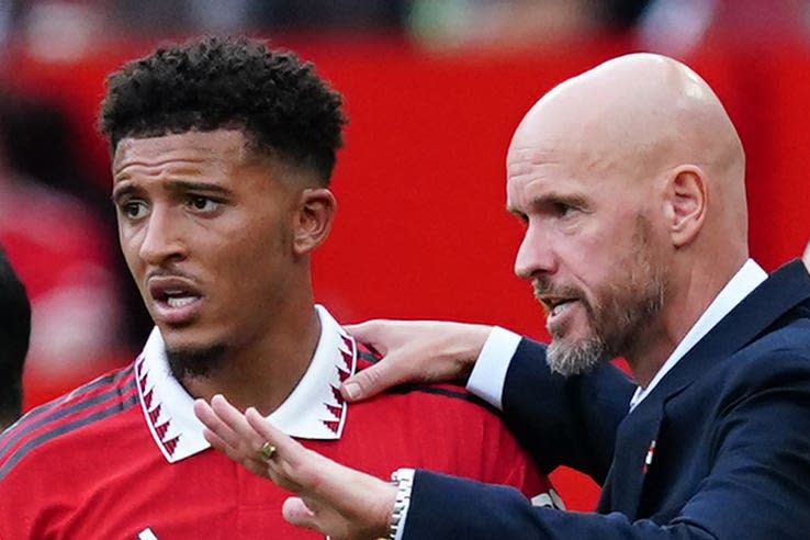 Manchester United manager Erik ten Hag (right) refused to comment on Jadon Sancho’s Old Trafford future (PA Archive)
