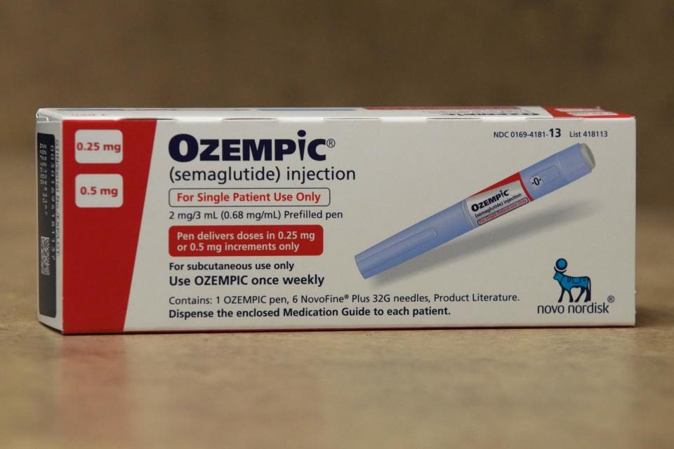 PHOTO: Ozempic brand semaglutide medication arranged at a pharmacy in Provo, UT, Nov. 27, 2023.  (George Frey/Bloomberg via Getty Images)