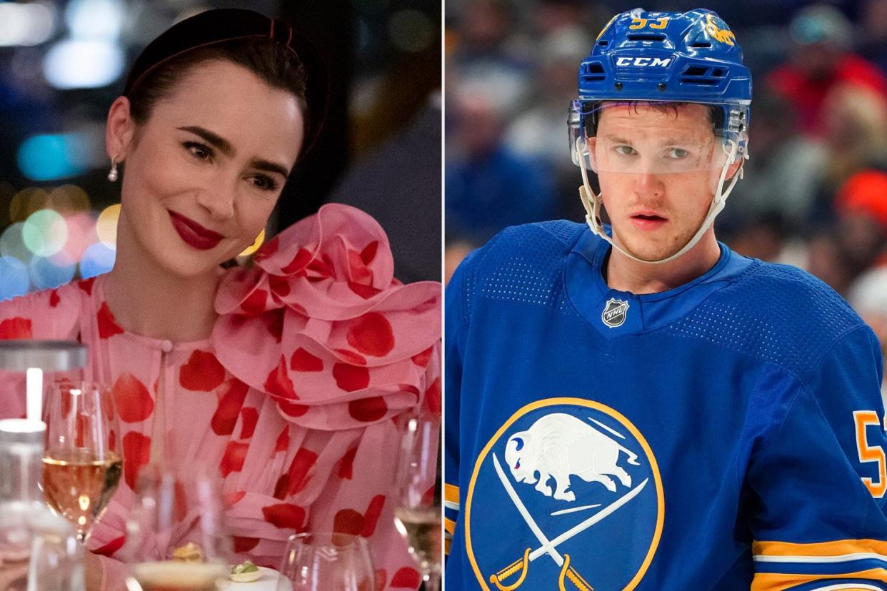 Emily in Paris. Lily Collins as Emily in episode 301 of Emily in Paris. Cr. Stéphanie Branchu/Netflix © 2022; BUFFALO, NY - JANUARY 22: Jeff Skinner #53 of the Buffalo Sabres during the game against the Philadelphia Flyers at KeyBank Center on January 22, 2022 in Buffalo, New York. (Photo by Kevin Hoffman/NHLI via Getty Images)