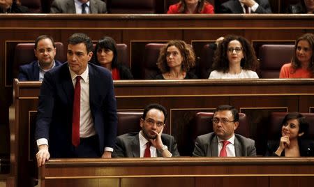 Spain's Socialist Party (PSOE) leader Pedro Sanchez stands as he votes at the end of an investiture debate at parliament in Madrid, Spain, March 2, 2016. REUTERS/Sergio Perez