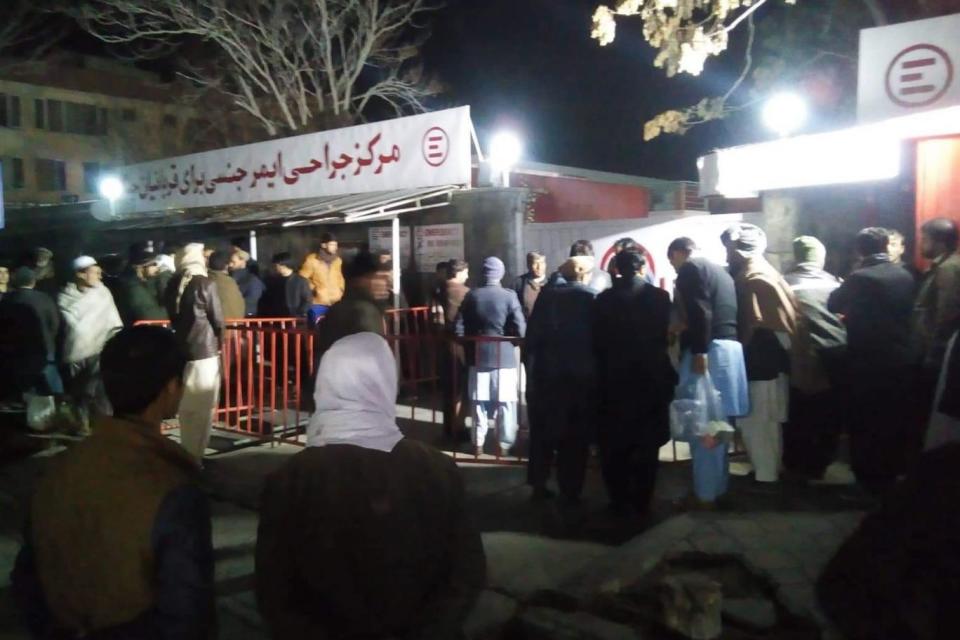 Relatives of blast victims gather outside a hospital following the blast (AFP/Getty Images)