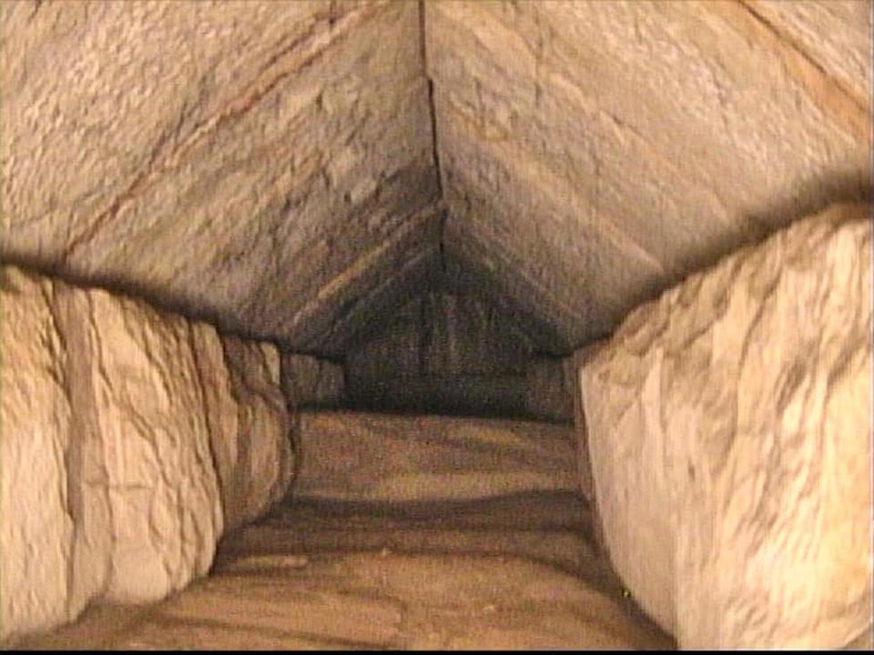 The vaulted corridor found in teh pyramid of Giza is shown here.