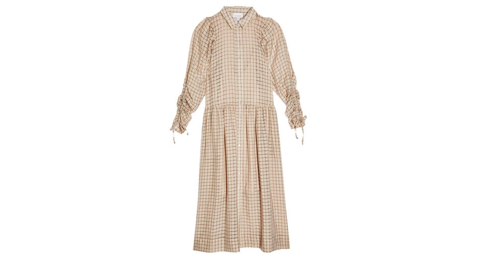 Ecru Check Organza Shirt Dress