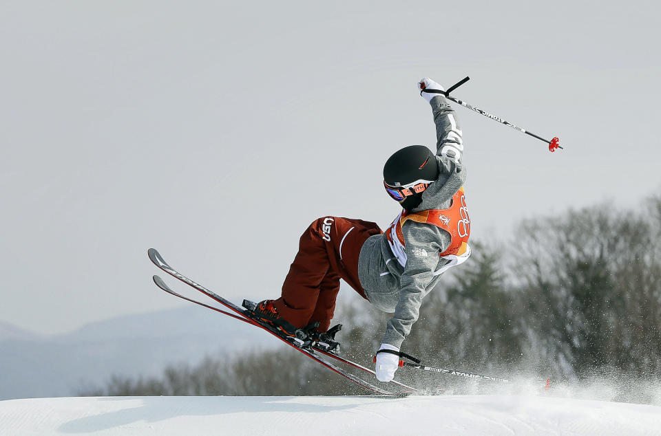 Gus Kenworthy, of the United States, jumps during the men’s slopestyle final at Phoenix Snow Park at the 2018 Winter Olympics in Pyeongchang, South Korea. (AP)