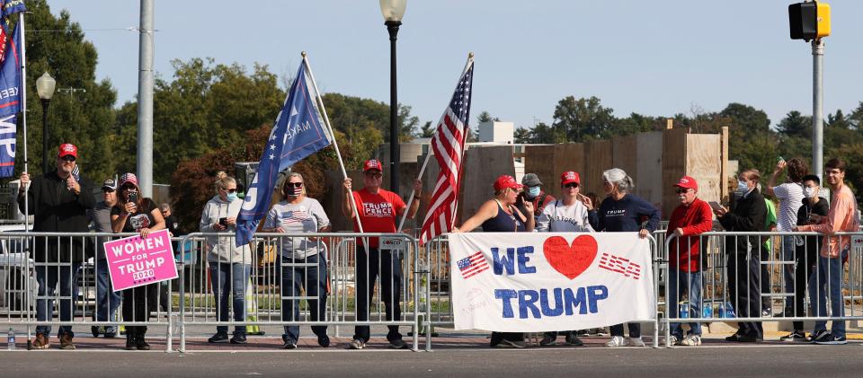 Trump supporters gathered outside Walter Reed National Military Medical Center on Sunday to show their support for President Donald Trump. (Photo: mpi34/MediaPunch /IPX)