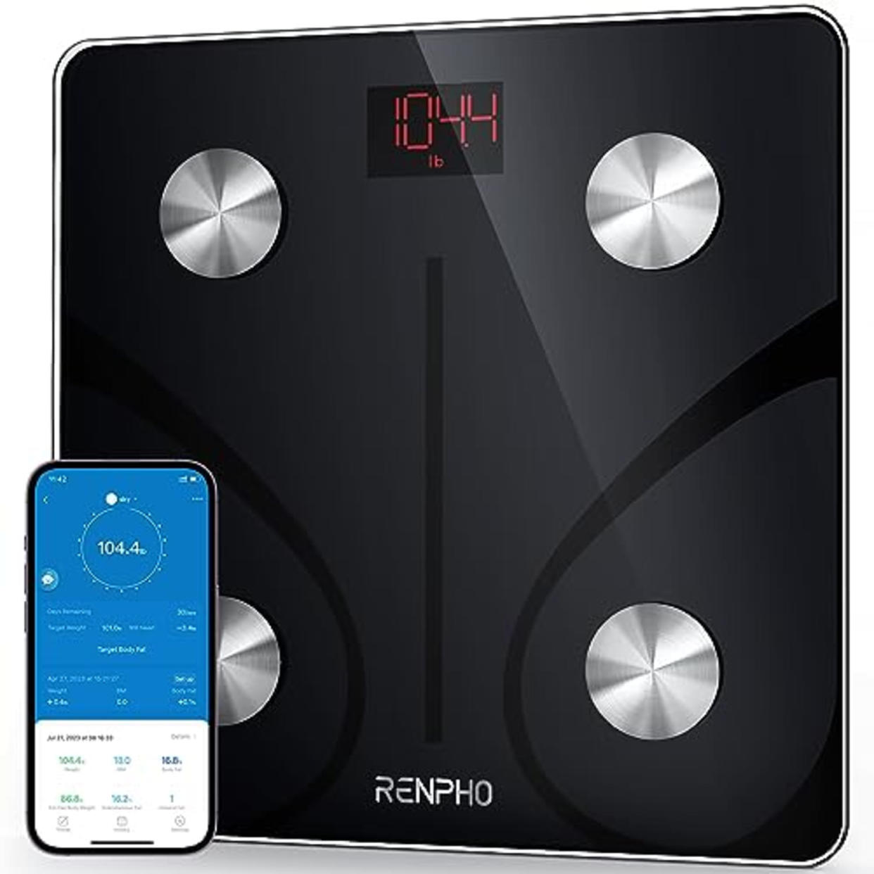 RENPHO Smart Scale for Body Weight, Digital Bathroom Scale BMI Weighing Bluetooth Body Fat Scale, Body Composition Monitor Health Analyzer with Smartphone App, 400 lbs - Black Elis 1 (AMAZON)