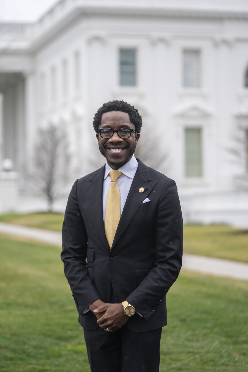 Michael Leach, a special assistant to President Joe Biden and the chief diversity and inclusion officer for the White House, stands outside the White House, Thursday, Jan. 25, 2024, in Washington. Leach is departing the administration after serving as a top aide to the Democrat since his 2020 presidential campaign, and spearheaded efforts to create the most diverse general election and White House staffs in history. (AP Photo/Evan Vucci)