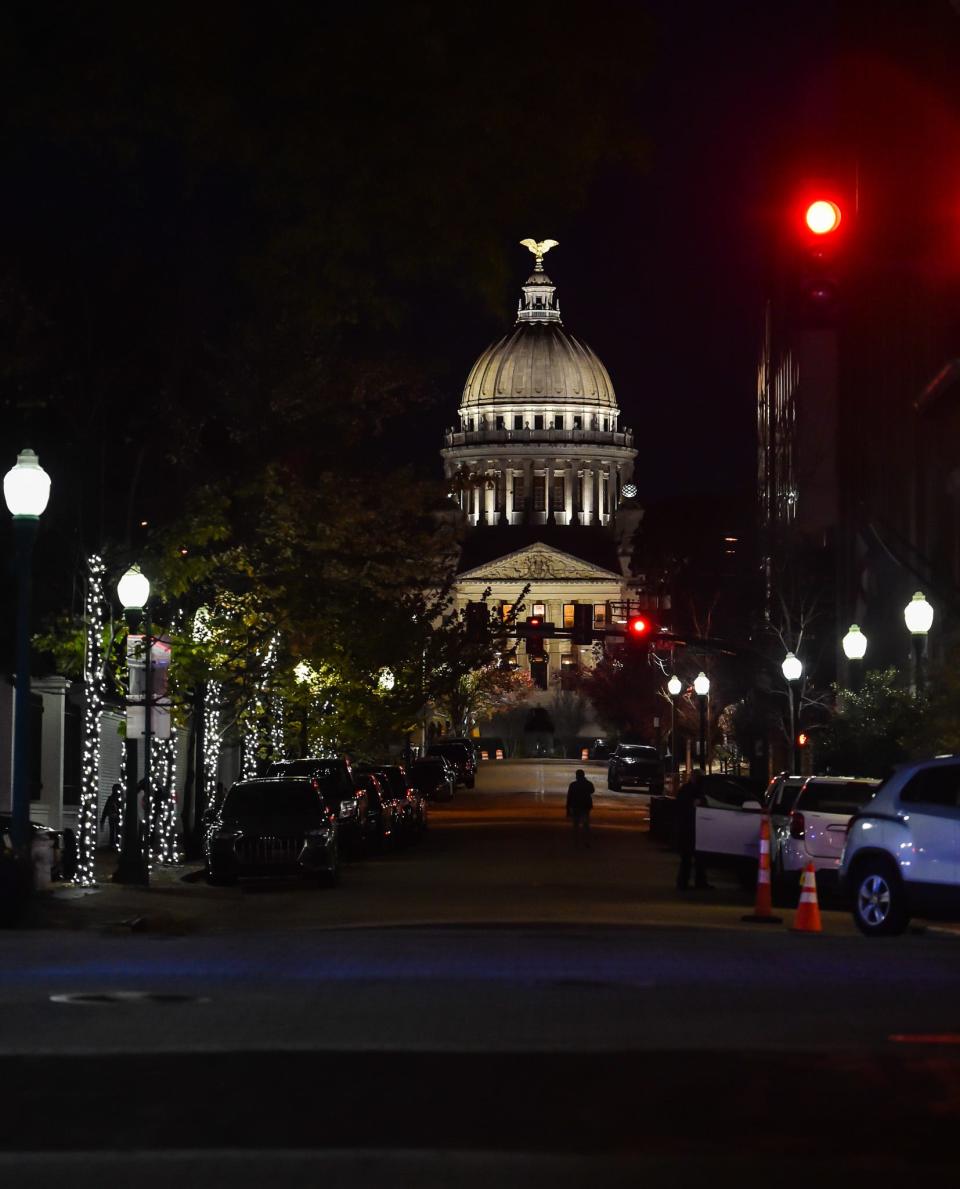 The State Capitol is seen during Visit Jackson's 2nd annual 'Capital City Lights' event in downtown Jackson, Friday, December 2, 2022.