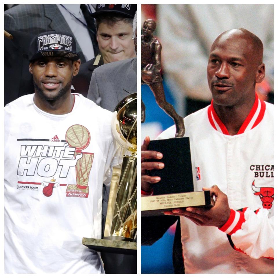 LeBron James and Michael Jordan have hoisted a lot of trophy hardware in their careers.