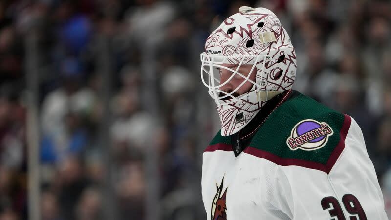 Arizona Coyotes goaltender Connor Ingram during game Saturday, Dec. 23, 2023, in Denver.