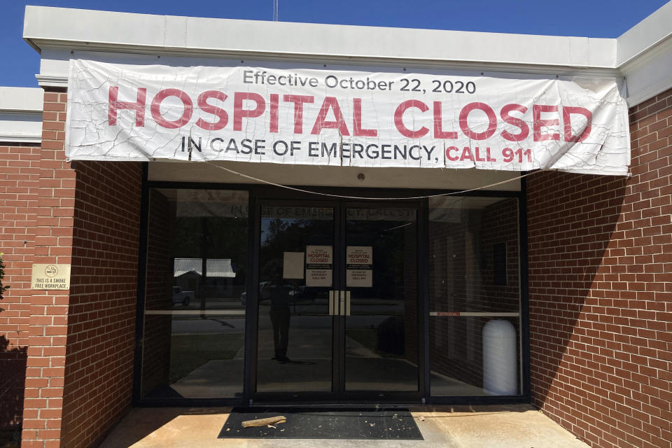 FILE - Southwest Georgia Regional Medical Center in Cuthbert, Ga., seen here on Oct. 7, 2022, closed in 2020. Some Republican legislative leaders say they want to examine broader health care coverage through Georgia's Medicaid program in 2024, which could aid the finances of rural hospitals. (AP Photo/Jeff Amy, File)