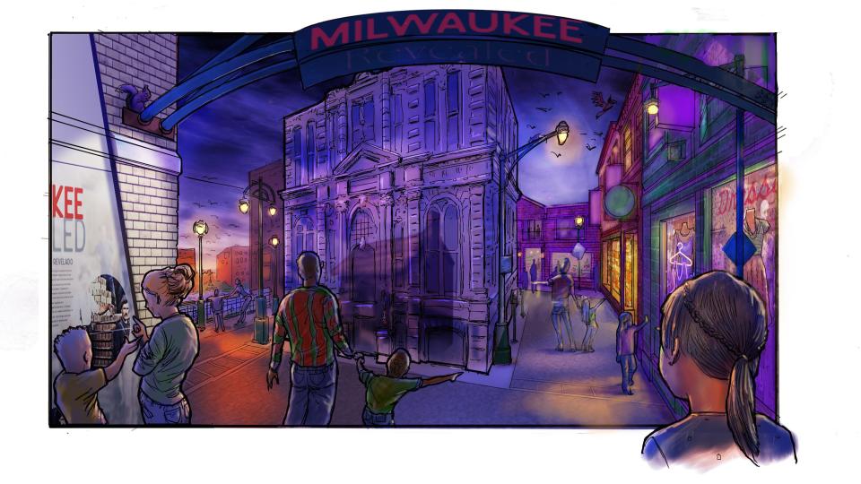 The "Milwaukee Revealed" exhibit in the new Milwaukee Public Museum, considered to be the spiritual successor to the Streets of Old Milwaukee, will include a model of downtown Milwaukee's Mitchell Building, with silhouettes of buildings that were on that site throughout history, including Solomon Juneau's cabin.