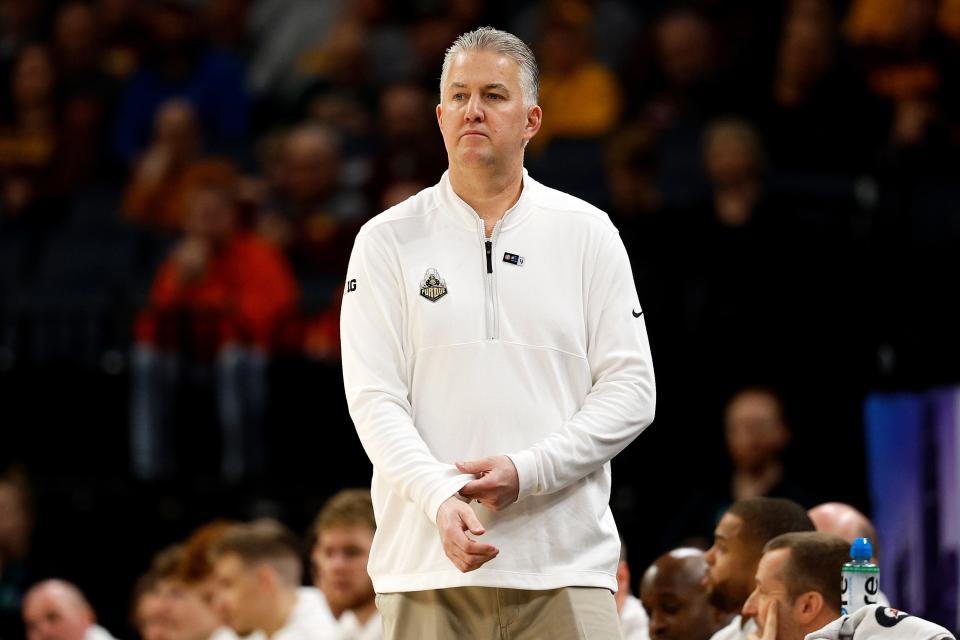 MINNEAPOLIS, MINNESOTA - MARCH 15: Head coach Matt Painter of the Purdue Boilermakers looks on against the Michigan State Spartans in the first half at Target Center in the Quarterfinals of the Big Ten Tournament on March 15, 2024 in Minneapolis, Minnesota. (Photo by David Berding/Getty Images)
