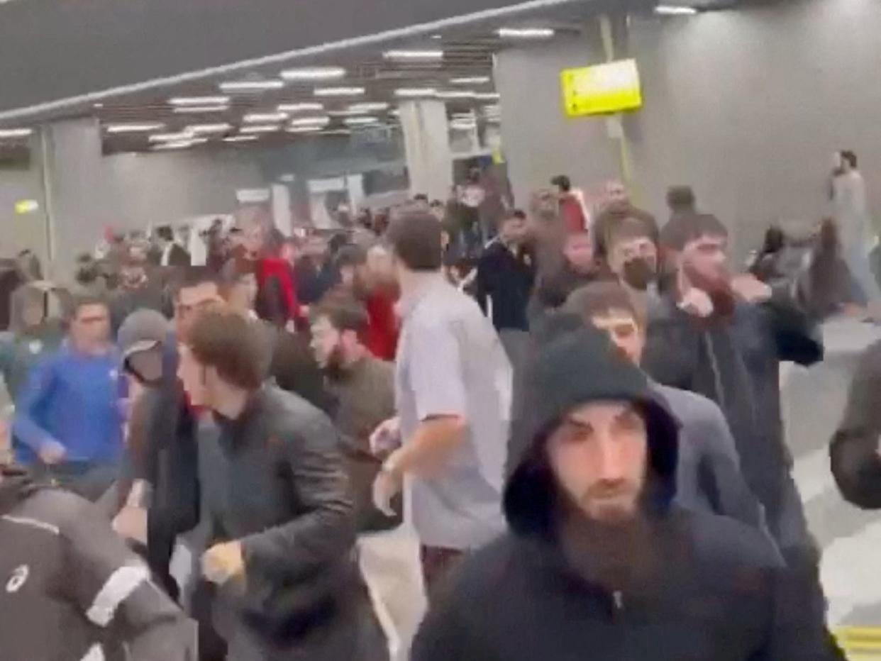 Pro-Palestinian protesters storming an airport terminal in Makhachkala, Russia