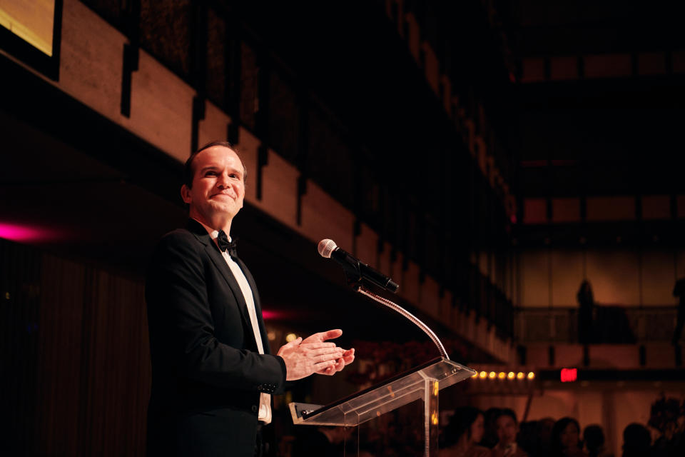 Jonathan Stafford addresses the crowd at the School of American Ballet's annual gala.
