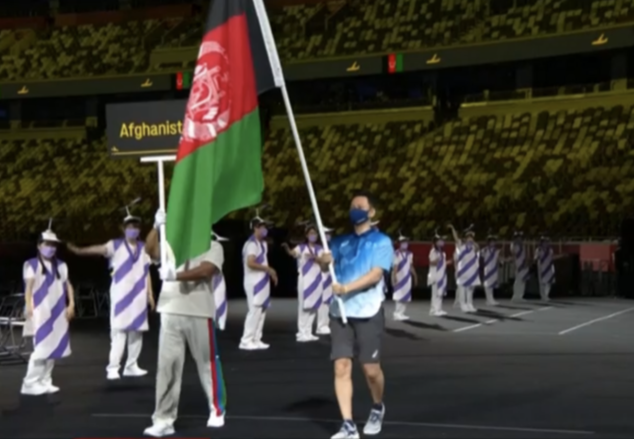 The flag of Afghanistan flying at the Paralympics opening ceremony (Channel 4)