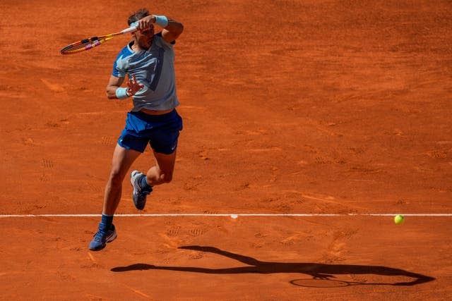 Rafael Nadal whips a forehand during his defeat by Carlos Alcaraz