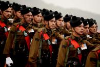 <p>The Indian Army’s Garwhal Rifles contingent marches during the Army Day parade in New Delhi on January 15, 2016. The Indian army celebrated the 67th anniversary of the formation of its national army with soldiers from various regiments and artillery taking part in a parade. </p>