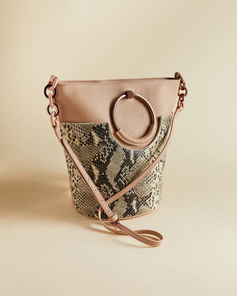 Aliena Circular Handle Snakeskin Bucket Bag