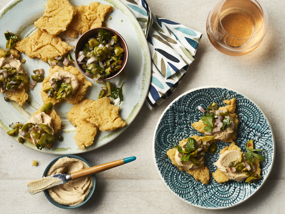 Chickpea Crackers with Chunky Tapenade