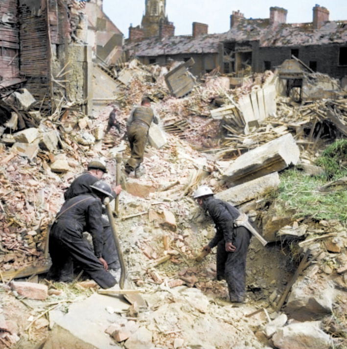 <p>Eglington Street in Belfast was destroyed following an air raid in Northern Ireland in May 1941. (MediaDrumWorld) </p>