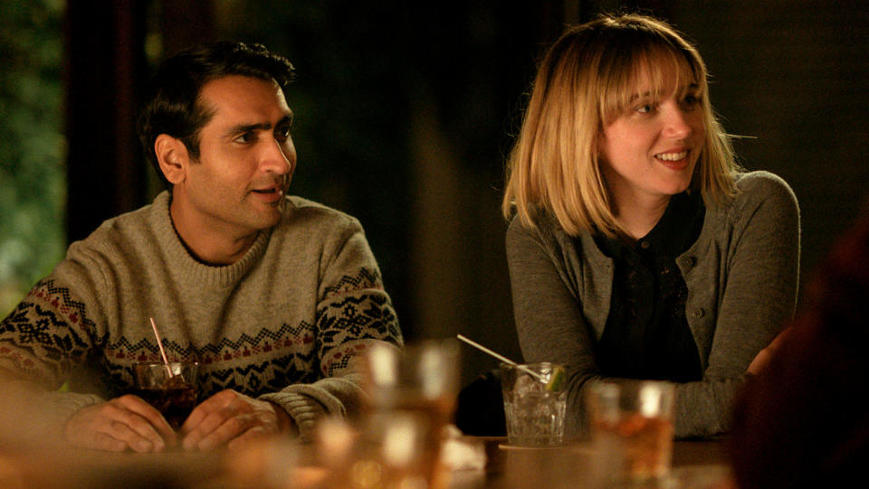 Kumail and Emily are surrounded by candles in late evening