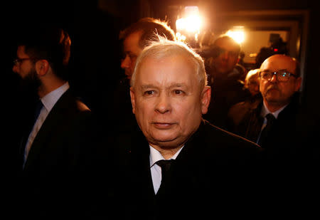 Jaroslaw Kaczynski, leader of the ruling party Law and Justice (PiS) leaves after his meeting with German Chancellor Angela Merkel in Warsaw, Poland February 7, 2017. REUTERS/Kacper Pempel