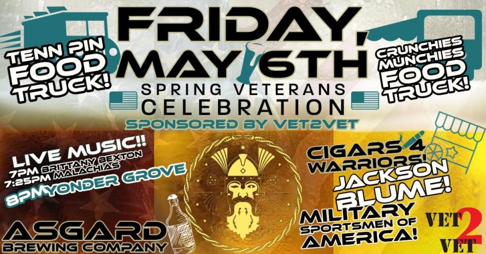 Celebrate First Fridays and veterans at Asgard Brewing Co. & Taproom, who is partnering with Vet 2 Vet to host a special vendor event with live music, food trucks and more.