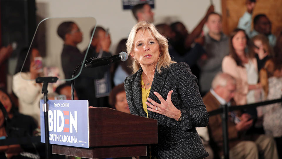 Jill Biden, wife of Democratic presidential candidate former Vice President Joe Biden, addresses the crowd before he speaks at a campaign event in Columbia, S.C. on Feb. 11. (Gerald Herbert/AP)