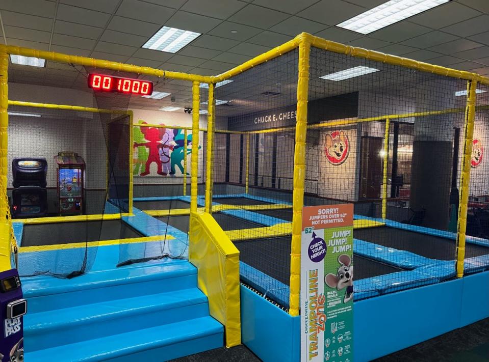 This is an image of a Chuck E. Cheese trampoline zone similar to what will be featured in the chain's new store set to be built at The Pavilion at Port Orange shopping center in Port Orange, Florida. The store's target opening date is fourth quarter 2024. The photo was provided by CEC Entertainment, the Irving, Texas-based parent company for Chuck E. Cheese.