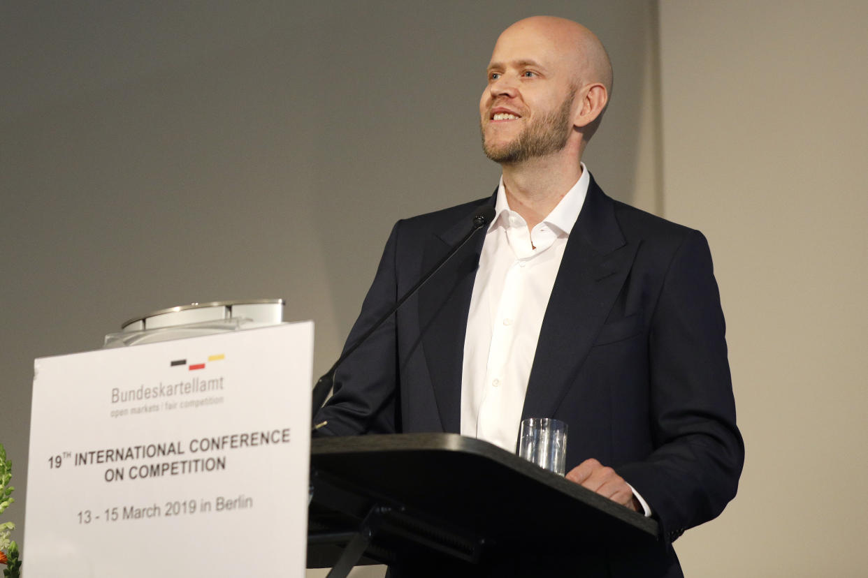 BERLIN, GERMANY - MARCH 14: Spotify founder Daniel Ek speaks at the 19th International Conference on Competition at Steigenberger Hotel am Kanzleramt on March 14, 2019 in Berlin, Germany. Ek discussed how fair competition enables consumers and innovators to win. (Photo by Sebastian Reuter/Getty Images for Spotify)