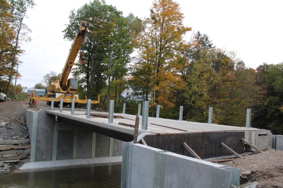 Panels from the famed Tappan Zee bridge were recommissioned on this bridge on Higgins Creek Road in Centerville, Allegany County, in 2019.