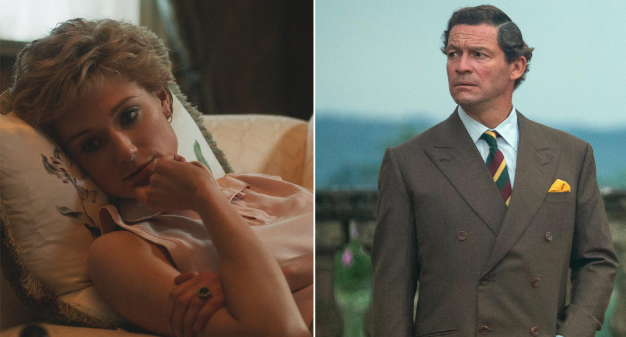 Dominic West and Elizabeth Debicki appear in Netflix's The Crown, playing Prince Charles Princess Diana. 